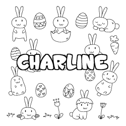 Coloriage pr&eacute;nom CHARLINE - d&eacute;cor Paques
