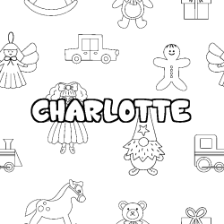 Coloriage prénom CHARLOTTE - décor Jouets