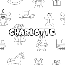 Coloriage pr&eacute;nom CHARLOTTE - d&eacute;cor Jouets