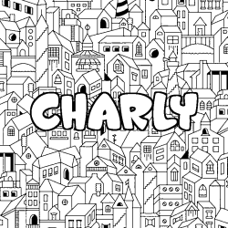 Coloriage prénom CHARLY - décor Ville