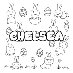 Coloriage pr&eacute;nom CHELSEA - d&eacute;cor Paques