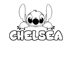 Coloriage prénom CHELSEA - décor Stitch