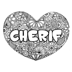 Coloriage prénom CHERIF - décor Mandala coeur