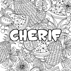 Coloriage prénom CHERIF - décor Mandala fruits