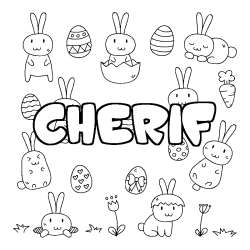 Coloriage pr&eacute;nom CHERIF - d&eacute;cor Paques