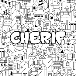 Coloriage prénom CHERIF - décor Ville