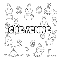 Coloriage pr&eacute;nom CHEYENNE - d&eacute;cor Paques