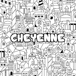 Coloriage prénom CHEYENNE - décor Ville