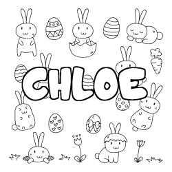 Coloriage pr&eacute;nom CHLOE - d&eacute;cor Paques