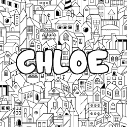 Coloriage prénom CHLOE - décor Ville