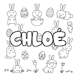 Coloriage pr&eacute;nom CHLO&Eacute; - d&eacute;cor Paques