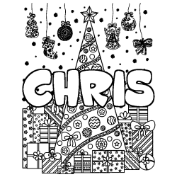 Coloriage CHRIS - d&eacute;cor Sapin et Cadeaux