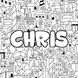 Coloriage pr&eacute;nom CHRIS - d&eacute;cor Ville