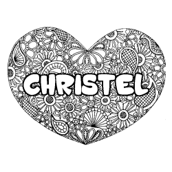 Coloriage pr&eacute;nom CHRISTEL - d&eacute;cor Mandala coeur
