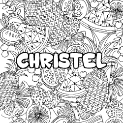 Coloriage prénom CHRISTEL - décor Mandala fruits