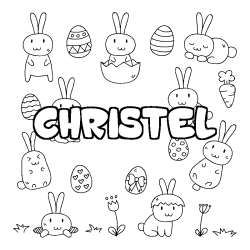 Coloriage pr&eacute;nom CHRISTEL - d&eacute;cor Paques