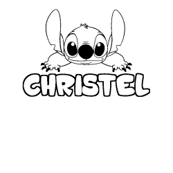 Coloriage prénom CHRISTEL - décor Stitch