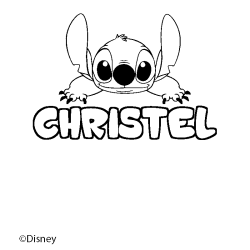 Coloriage pr&eacute;nom CHRISTEL - d&eacute;cor Stitch