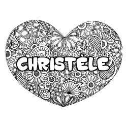 Coloriage pr&eacute;nom CHRIST&Egrave;LE - d&eacute;cor Mandala coeur