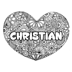 Coloriage prénom CHRISTIAN - décor Mandala coeur