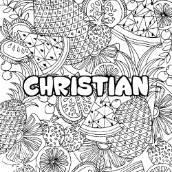 Coloriage prénom CHRISTIAN - décor Mandala fruits
