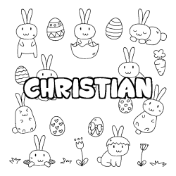 Coloriage prénom CHRISTIAN - décor Paques
