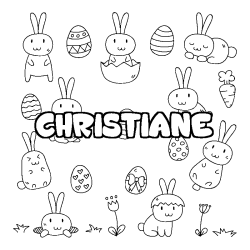 Coloriage pr&eacute;nom CHRISTIANE - d&eacute;cor Paques