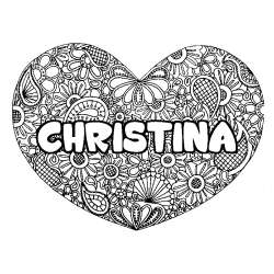 Coloriage prénom CHRISTINA - décor Mandala coeur