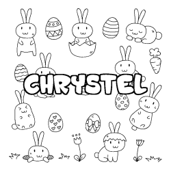 Coloriage pr&eacute;nom CHRYSTEL - d&eacute;cor Paques