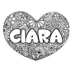 Coloriage pr&eacute;nom CIARA - d&eacute;cor Mandala coeur