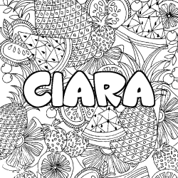 Coloriage prénom CIARA - décor Mandala fruits