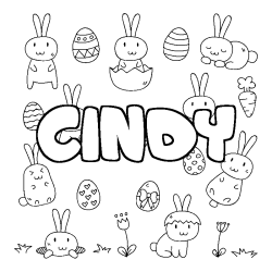 Coloriage pr&eacute;nom CINDY - d&eacute;cor Paques