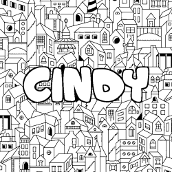 Coloriage prénom CINDY - décor Ville
