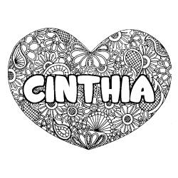 Coloriage prénom CINTHIA - décor Mandala coeur