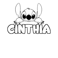 Coloriage prénom CINTHIA - décor Stitch