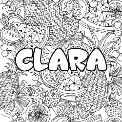 Coloriage prénom CLARA - décor Mandala fruits