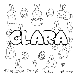 Coloriage prénom CLARA - décor Paques