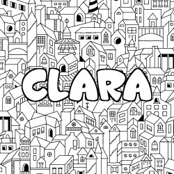 Coloriage prénom CLARA - décor Ville