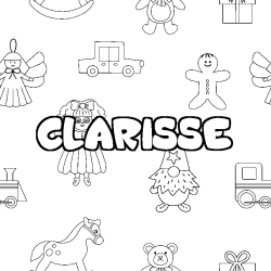 Coloriage pr&eacute;nom CLARISSE - d&eacute;cor Jouets