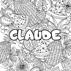 Coloriage prénom CLAUDE - décor Mandala fruits