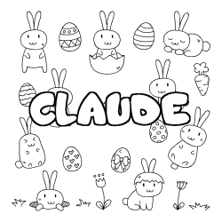 Coloriage prénom CLAUDE - décor Paques