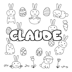 Coloriage pr&eacute;nom CLAUDE - d&eacute;cor Paques