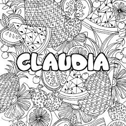 Coloriage prénom CLAUDIA - décor Mandala fruits