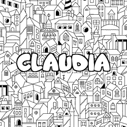 Coloriage prénom CLAUDIA - décor Ville