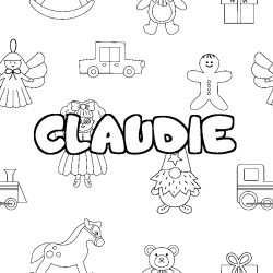 Coloriage prénom CLAUDIE - décor Jouets