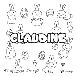 Coloriage prénom CLAUDINE - décor Paques