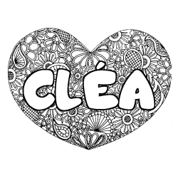 Coloriage pr&eacute;nom CL&Eacute;A - d&eacute;cor Mandala coeur