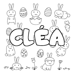 Coloriage pr&eacute;nom CL&Eacute;A - d&eacute;cor Paques