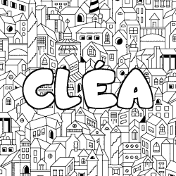Coloriage pr&eacute;nom CL&Eacute;A - d&eacute;cor Ville