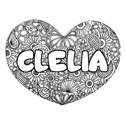 Coloriage pr&eacute;nom CLELIA - d&eacute;cor Mandala coeur